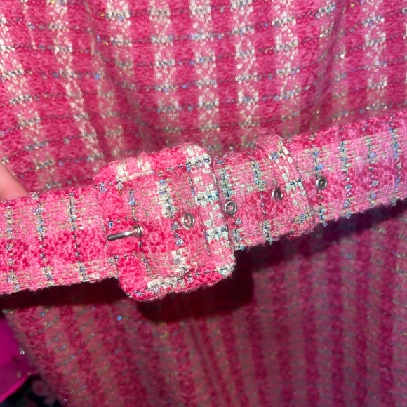 Jcrew Mockneck belted sheath dress in pink disco tweed - Picture 7 of 9